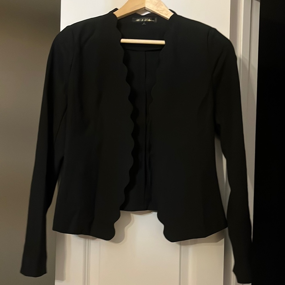 Black Blazer with Scallop Detail
